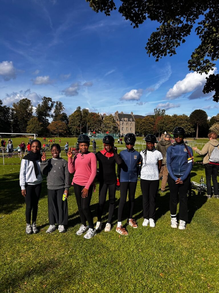 Livity riders lined up in their helmets at Inch Park